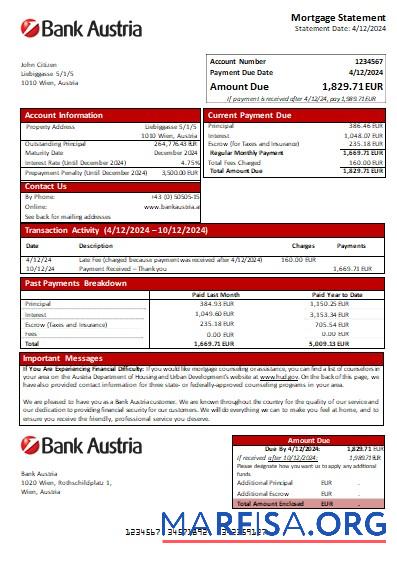 Blank Austria Bank Austria bank mortgage statement scr sample